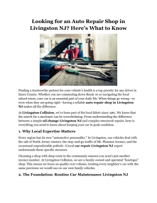 Looking for an Auto Repair Shop in Livingston NJ Here’s What to Know