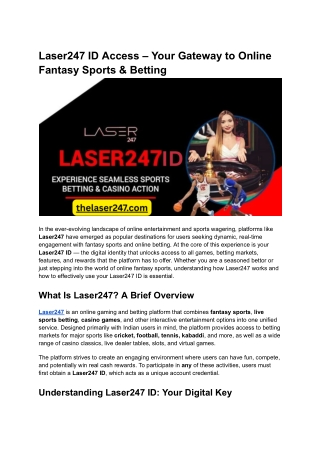 Laser247 ID Access – Your Gateway to Online Fantasy Sports & Betting