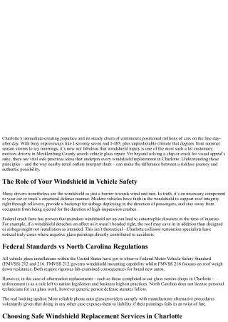 Windshield Replacement Safety Standards in Charlotte, NC