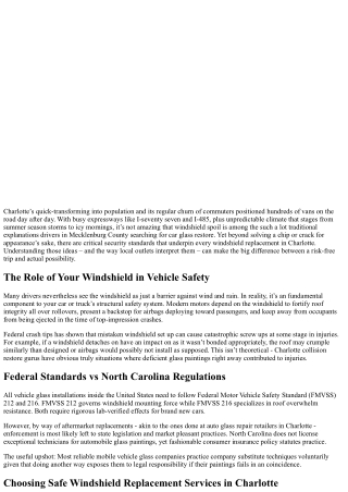 Windshield Replacement Safety Standards in Charlotte, NC