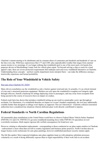 Windshield Replacement Safety Standards in Charlotte, NC