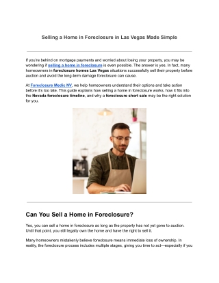 Selling a Home in Foreclosure in Las Vegas Made Simple