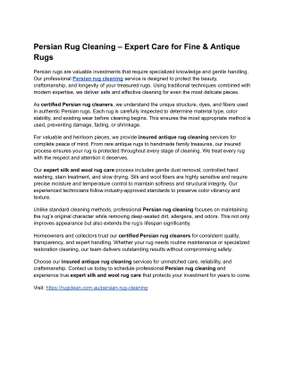 Rug Cleaning Services in Sydney – Professional Care for Every Rug