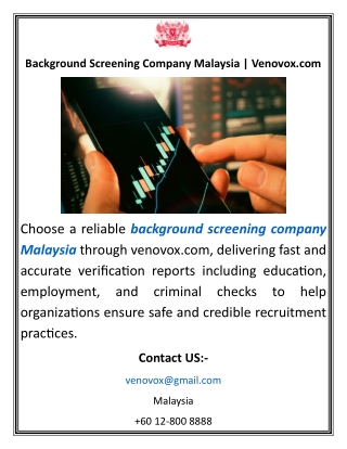 Background Screening Company Malaysia Venovox