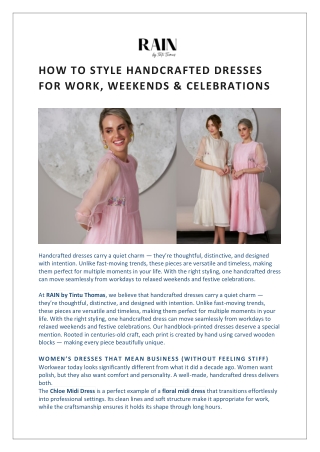 How to Style Handcrafted Dresses for Work, Weekends & Celebrations