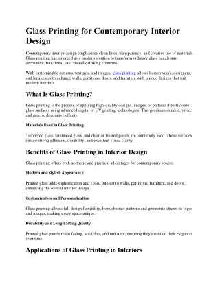 Glass Printing for Contemporary Interior Design