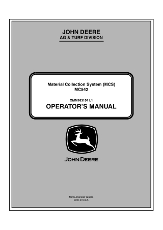 John Deere MC542 Material Collection System (MCS) Operator’s Manual Instant Download (Publication No. omm163154)