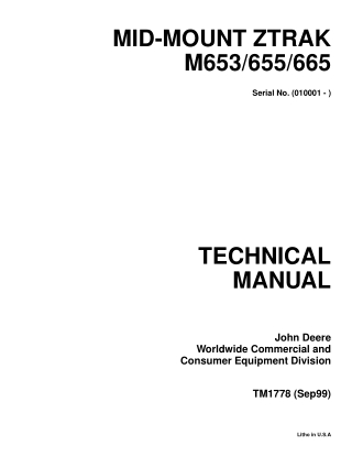 John Deere Mid-Mount Z-Trak M653 M655 M665 Mower Service Repair Manual Instant Download (TM1778)