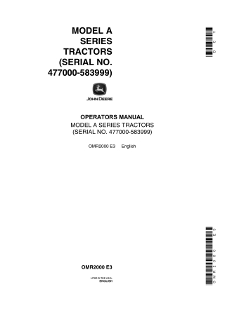 John Deere Model A Series Tractors Operator’s Manual Instant Download (PIN477000-583999) (Publication No.OMR2000)