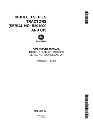 John Deere Model B Series Tractors Operator’s Manual Instant Download (PINB201000 and up) (Publication No.OMR2006)