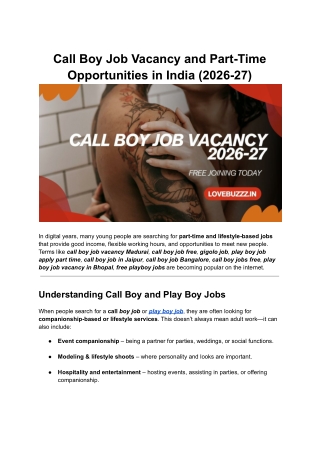 Call Boy Job Vacancy and Part-Time Opportunities in India