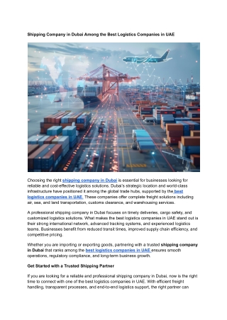 Shipping Company in Dubai Among the Best Logistics Companies in UAE