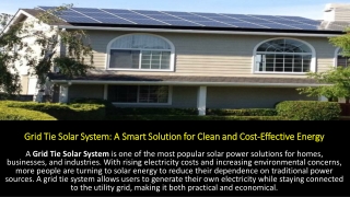 Grid Tie Solar System A Smart Solution for Clean and Cost-Effective Energy