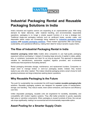 Industrial Packaging Rental and Reusable Packaging Solutions in India
