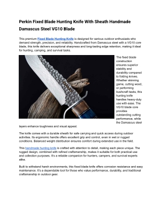 Perkin Fixed Blade Hunting Knife With Sheath Handmade Damascus Steel VG10 Blade