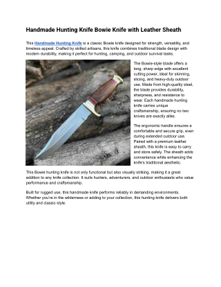 Handmade Hunting Knife Bowie Knife with Leather Sheath