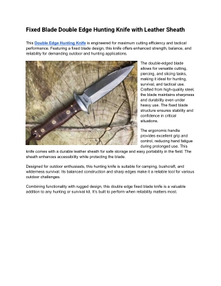 Fixed Blade Double Edge Hunting Knife with Leather Sheath