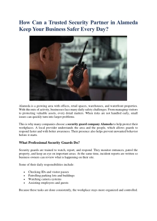 How Can a Trusted Security Partner in Alameda Keep Your Business Safer Every Day
