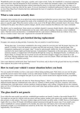 Auto Glass Replacement Columbia: Rain Sensor Compatibility