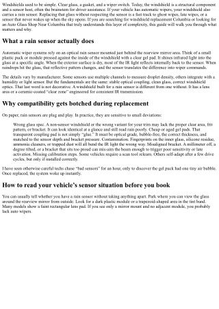 Auto Glass Replacement Columbia: Rain Sensor Compatibility