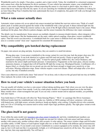 Auto Glass Replacement Columbia: Rain Sensor Compatibility