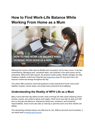 How to Find Work-Life Balance While Working From Home as a Mum
