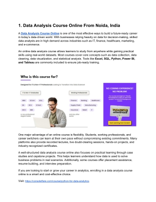 Data Analysis Course Online From Noida, India