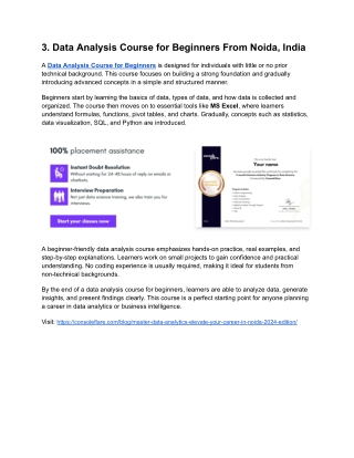 Data Analysis Course for Beginners From Noida, India