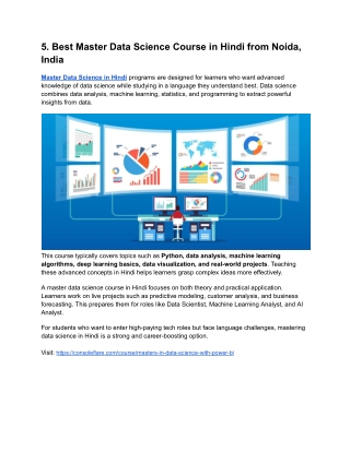 Best Master Data Science Course in Hindi from Noida, India