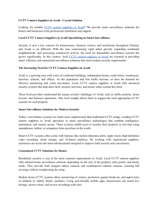 Local CCTV Camera Suppliers in Avadi Specializing in Smart Surveillance