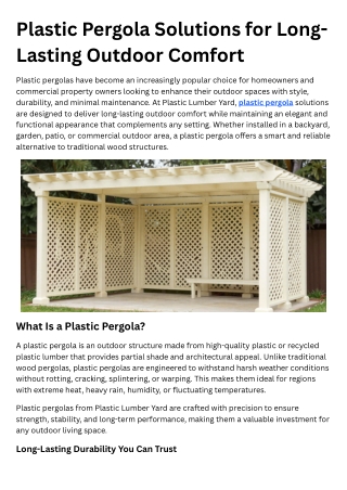 Plastic Pergola Solutions for Long-Lasting Outdoor Comfort