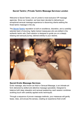 Secret Tantric _ Private Tantric Massage Services London