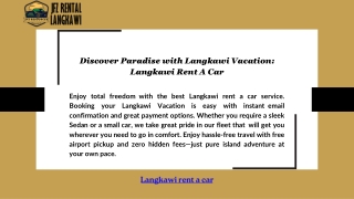 Discover Paradise with Langkawi Vacation: Langkawi Rent A Car