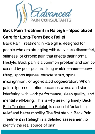Back Pain Treatment in Raleigh – Targeted Care to Restore Comfort and Mobility