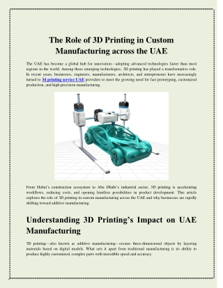 The Role of 3D Printing in Custom Manufacturing Across the UAE