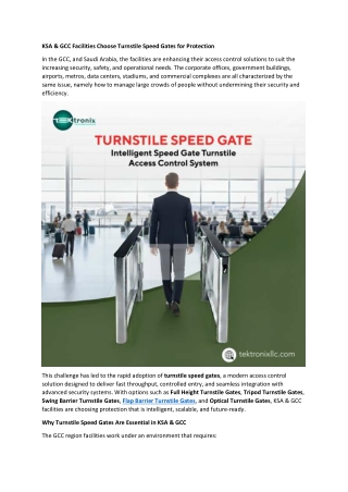 KSA & GCC Facilities Choose Turnstile Speed Gates for Protection