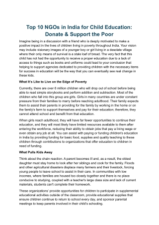 Top 10 NGOs in India for Child Education