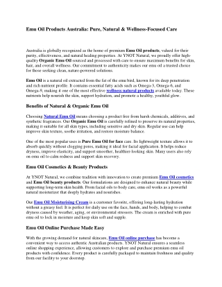Emu Oil Products Australia: Pure, Natural & Wellness-Focused Care