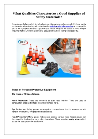 What Qualities Characterize a Good Supplier of Safety Materials