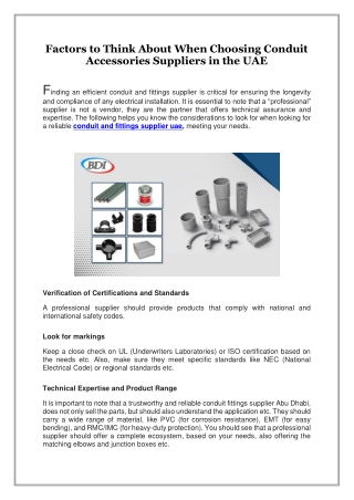 Factors to Think About When Choosing Conduit Accessories Suppliers in the UAE