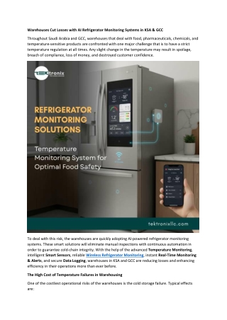 Warehouses Cut Losses with AI Refrigerator Monitoring Systems in KSA & GCC