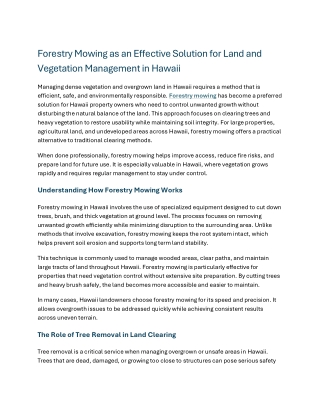 Forestry Mowing as an Effective Solution for Land and Vegetation Management