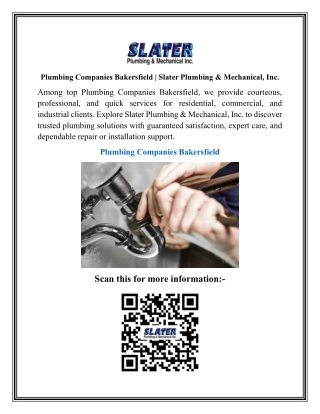 Plumbing Companies Bakersfield  Slater Plumbing & Mechanical Inc