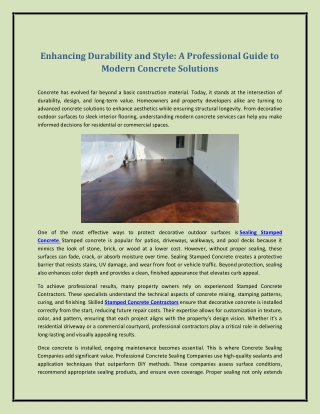 Enhancing Durability and Style: A Professional Guide to Modern Concrete Solution