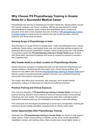 Why Choose ITS Physiotherapy Training in Greater Noida for a Successful Medical