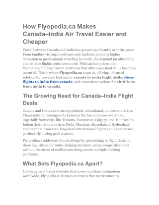 How Flyopedia.ca Helps You Find Affordable Canada–India Flight Deals