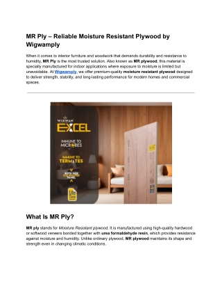 MR Ply – Reliable Moisture Resistant Plywood by Wigwamply