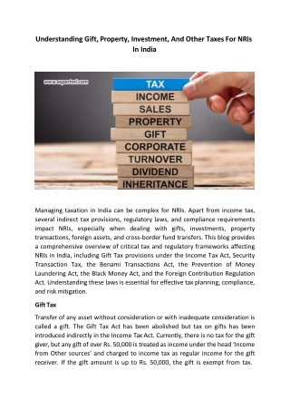 Understanding Gift, Property, Investment, And Other Taxes For NRIs In India