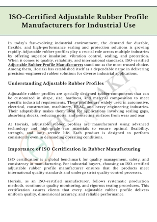 ISO-Certified Adjustable Rubber Profile Manufacturers for Industrial Use