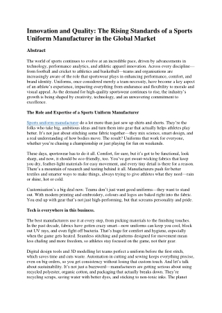 Innovation and Quality: The Rising Standards of a Sports Uniform Manufacturer in